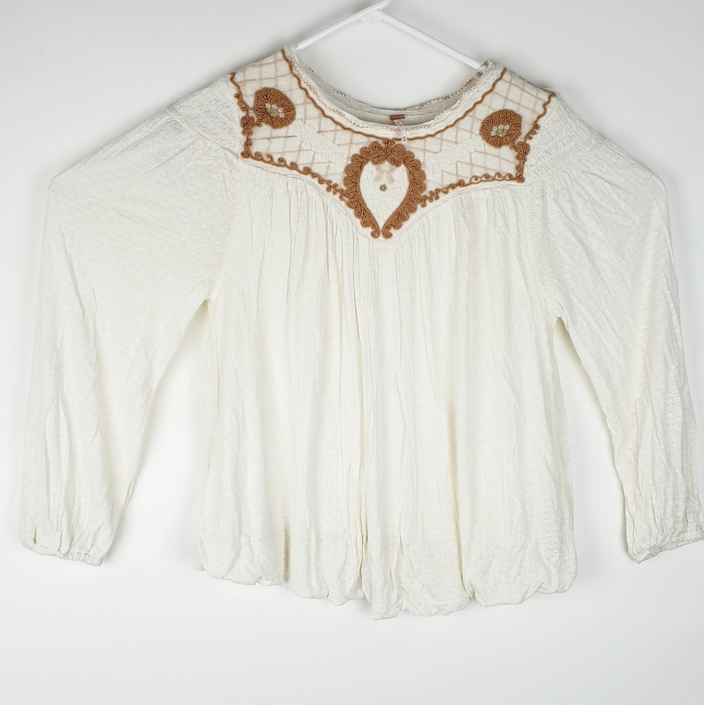 Free People Lace Embroidered Tunic Peasant Top L